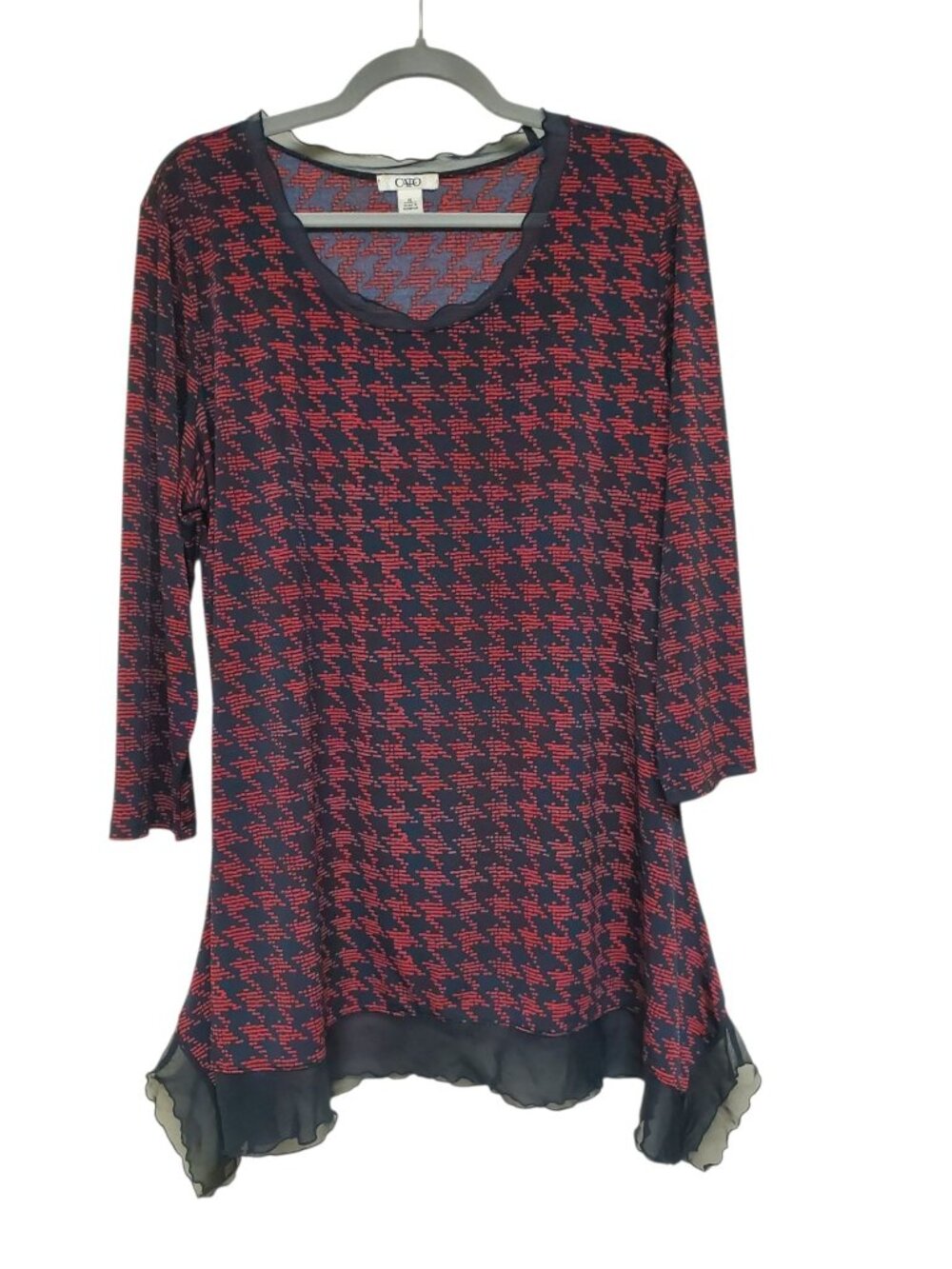 Cato Women's Black Dark Red Long Sleeve Asymmetrical Chiffon Hem Tunic Size XL